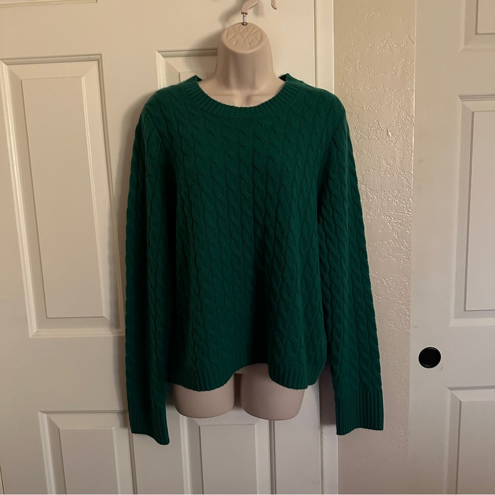 NWOT$218 J. Crew 💯 Cashmere cable-knit crewneck sweater L, XL In Jungle Green - Picture 2 of 7